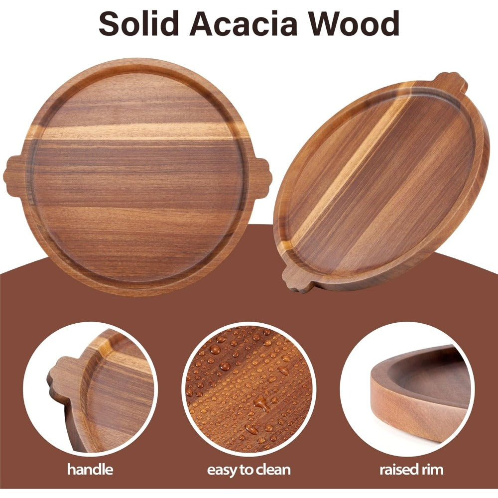 Smart Home Storage Organizer – space-saving everyday organization, Charcuterie Boards Acacia Wood Serving Tray with Handles 13 Round Decorative Ottoman Coffee Table, designed for American homes, daily convenience and practical gifting