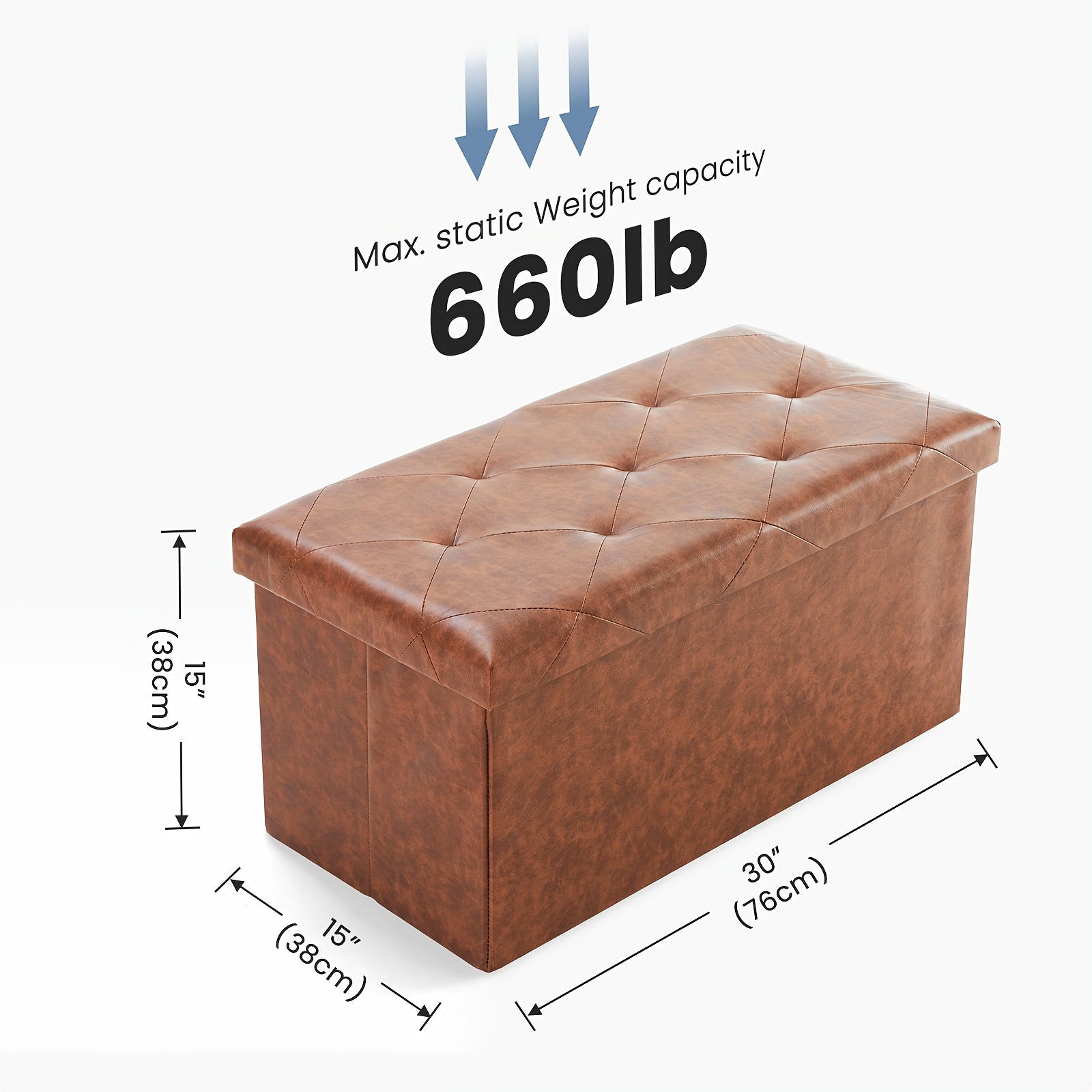 Sturdy & Spacious Storage Ottoman: 660lb Weight Capacity, 2 Sizes, PVC Leather Easy - Clean, Black, Brown