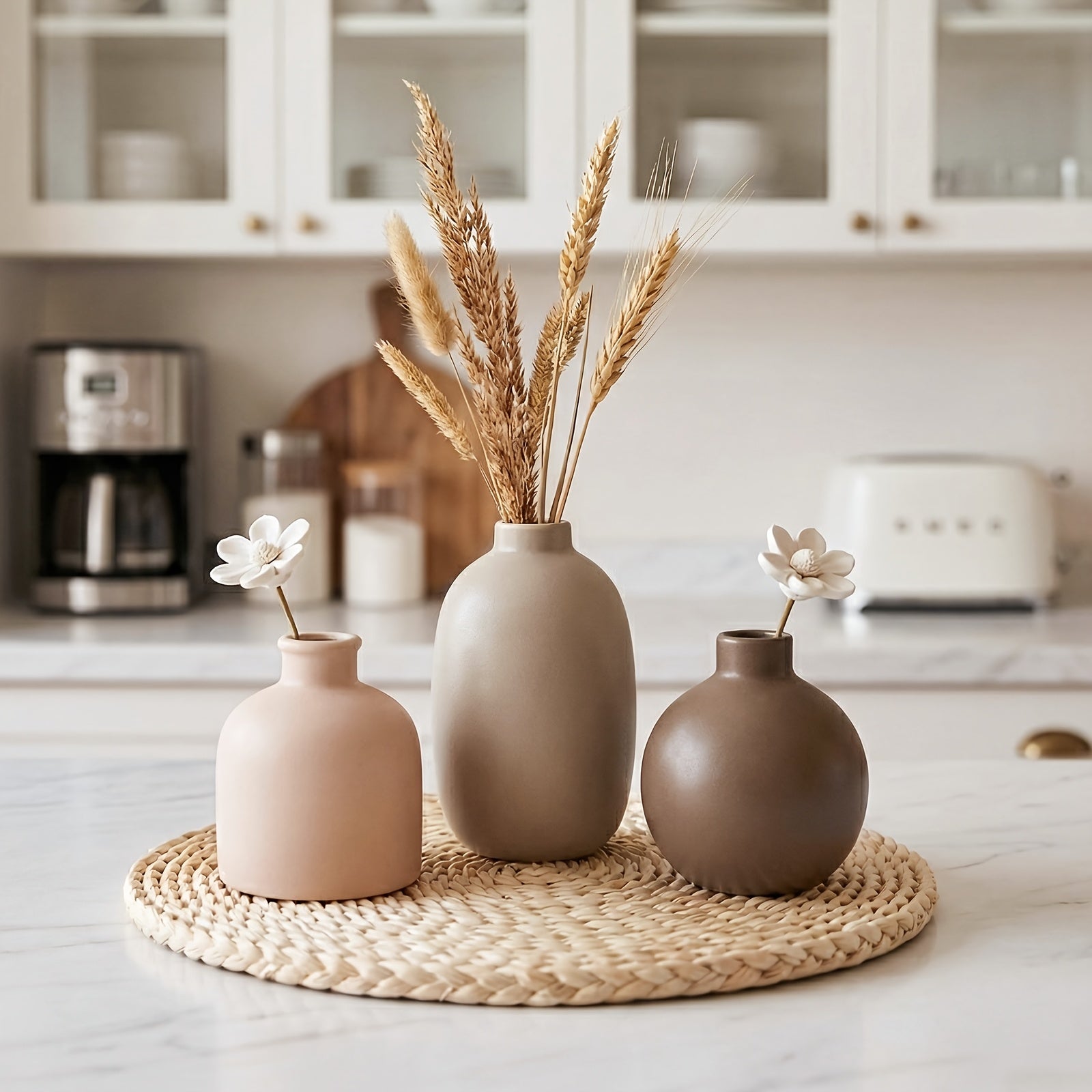 Compact 5pcs Ceramic Flower Vase – tabletop floral display and modern home decor, 5pcs TOMNK Ceramic Flower Vases Large Farmhouse Style Table Vases Vintage Cylinder, designed for American homes and practical gifting