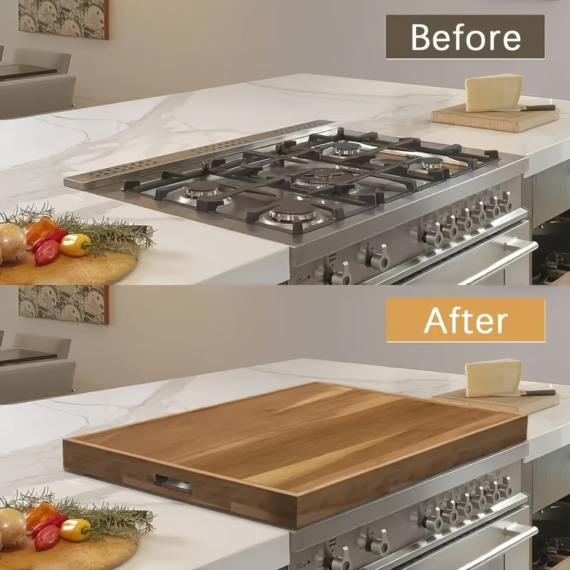 Easy-Access Home Storage Organizer – space-saving everyday organization, Wood Gas Stove Cover Board-Acacia Wood Serving Tray with Handles - Perfect for Breakfast, designed for American homes, daily convenience and practical gifting