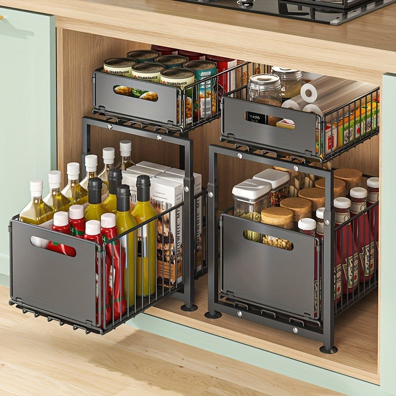 Premium Adjustable Home Storage Rack – durable multi-purpose storage, 2-Tier Pull-Out Organizers Space-Saving 2-Tier Under Sink Organizer with Adjustable Height Sturdy Carbon Steel, designed for American homes, daily convenience and practical gifting
