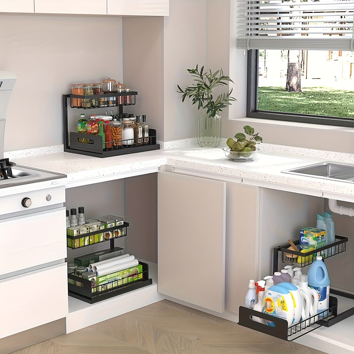 Kitchen Essential – Under Sink Organizer, Pull Out Cabinet Organizer 2 Tier Slide Out Sink Shelf Cabinet Storage Shelves, Under Sink Storage For Kitchen Bathroom Cabinet for Modern US Homes,