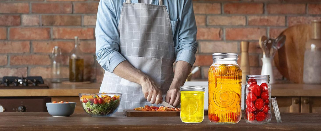 Space-Saving 64oz Mason Jar Set – clear reusable pantry storage, Amzcku 64oz Vintage Mason Jars with Lids Wide Mouth 2 Quart Canning Jar Half, designed for American homes, daily convenience and practical gifting