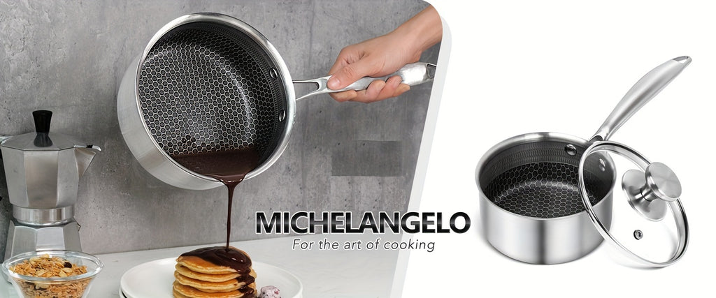 Saucepan with Lid, Premium Triple Ply Stainless Steel Sauce Pan with Lid, Small Saucepan with Honeycomb Interior