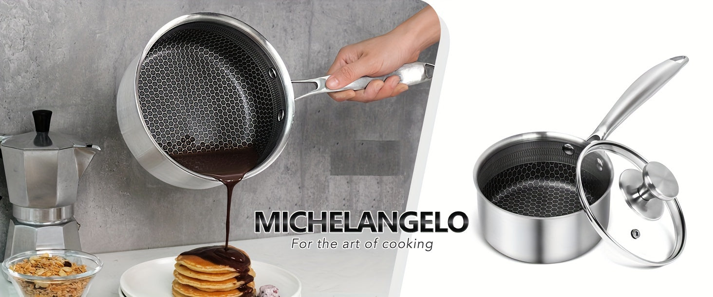 Saucepan with Lid, Premium Triple Ply Stainless Steel Sauce Pan with Lid, Small Saucepan with Honeycomb Interior