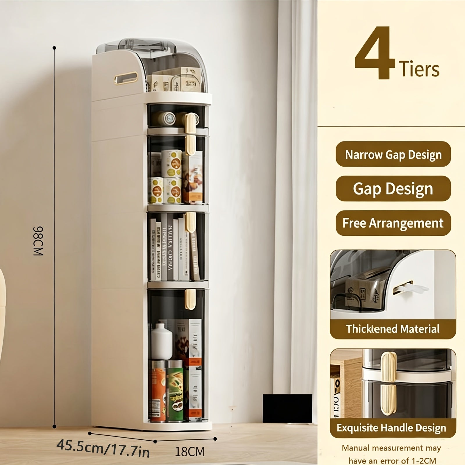Slim Bathroom Storage Cabinet. Narrow Plastic Drawers Organizer with Tissue Box And Wheels Waterproof Slit Bathroom Floor Cabinet with Handle for Small Spaces Kitchen Laundry, Autumn, Halloween, Christmas Gift, Shelves