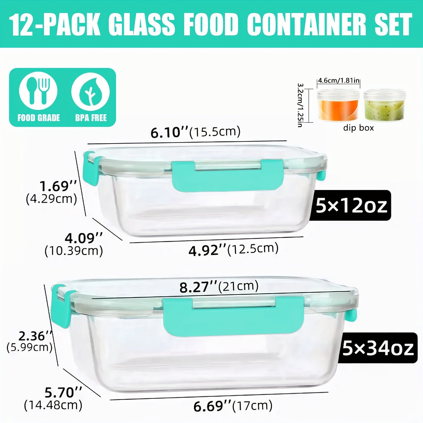 12pcs Glass Meal Prep Containers, Food Storage Containers with Lids Airtight, Glass Lunch Boxes, Microwave, Oven, Freezer And Dishwasher Safe