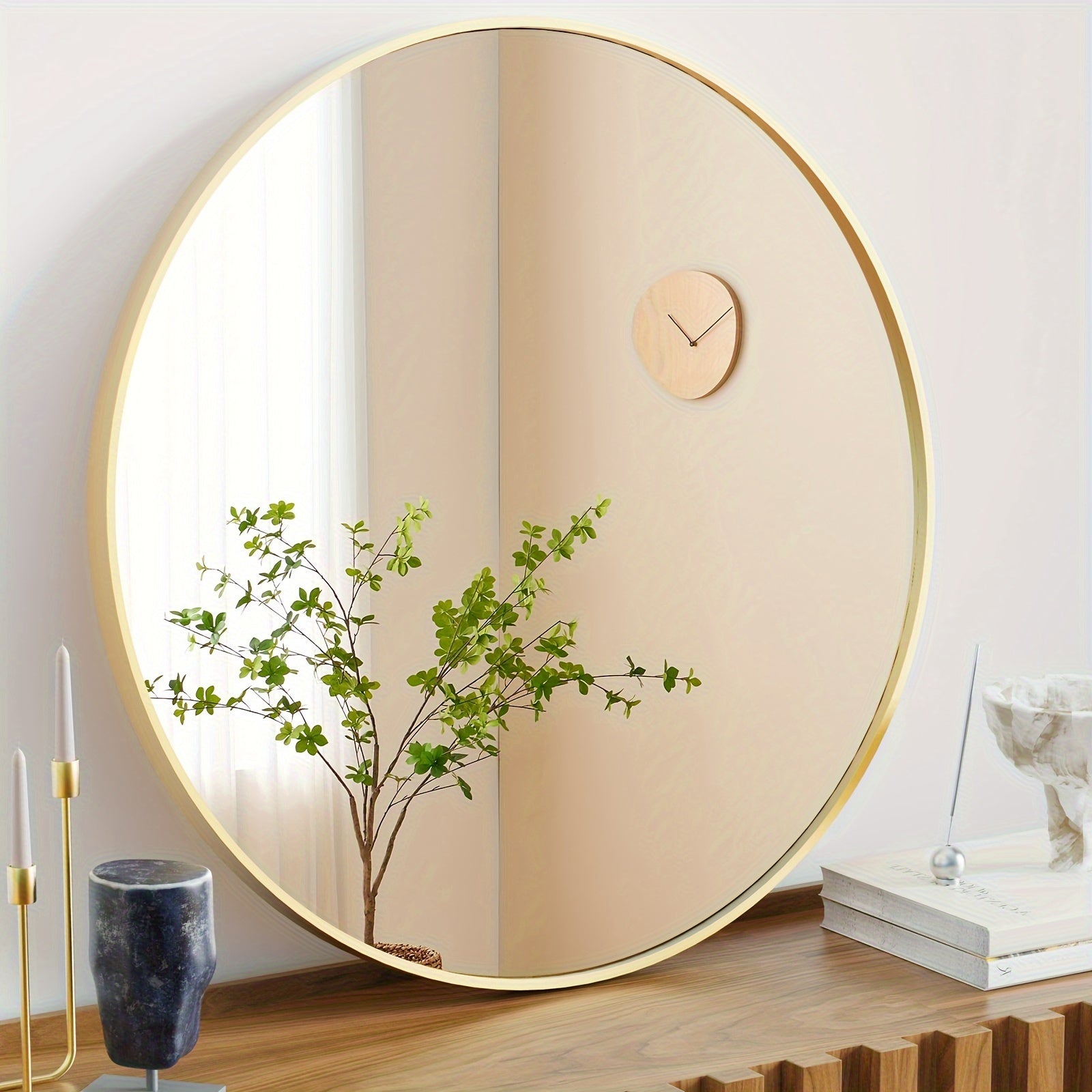 Versatile Home Accent Rug – comfortable decorative floor coverage, Modern Round Metal Wall Mirror - Matte Black Golden Finish Easy to Hang Minimalist, designed for American homes, daily convenience and practical gifting