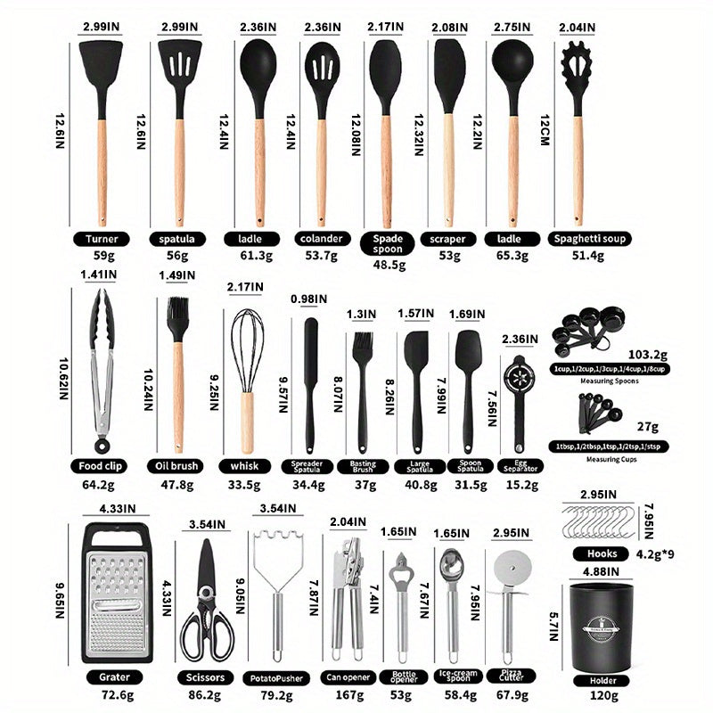 Modern 37/44pcs Kitchen Cookware Set – versatile meal preparation, 37 44pcs Complete Silicone Kitchen Cooking Utensil Set Ultra Cost-Effective All-In-One Kitchen Gadgets High, designed for American homes, daily convenience and practical gifting