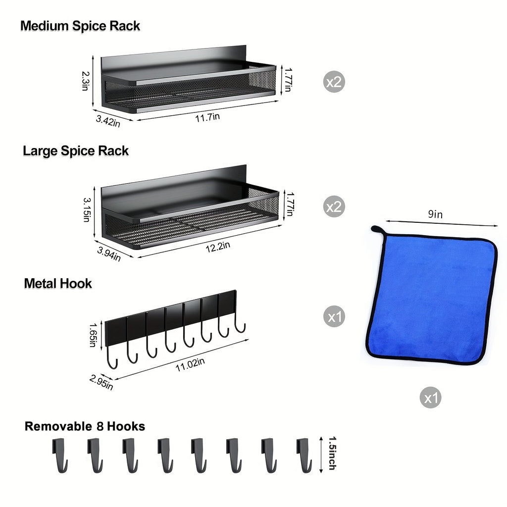 Refrigerator Magnetic Spice Rack, 3/5-Pack Magnetic Rack, Movable Refrigerator Storage Box, Spice Storage Box with 8 Hooks for Kitchen Use