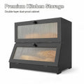 Bread Bin & Bread Bins for Kitchen, Double-tiered Black Wooden Bread Bin, Large-capacity Bread Storage Box Ideal for Kitchen Counters