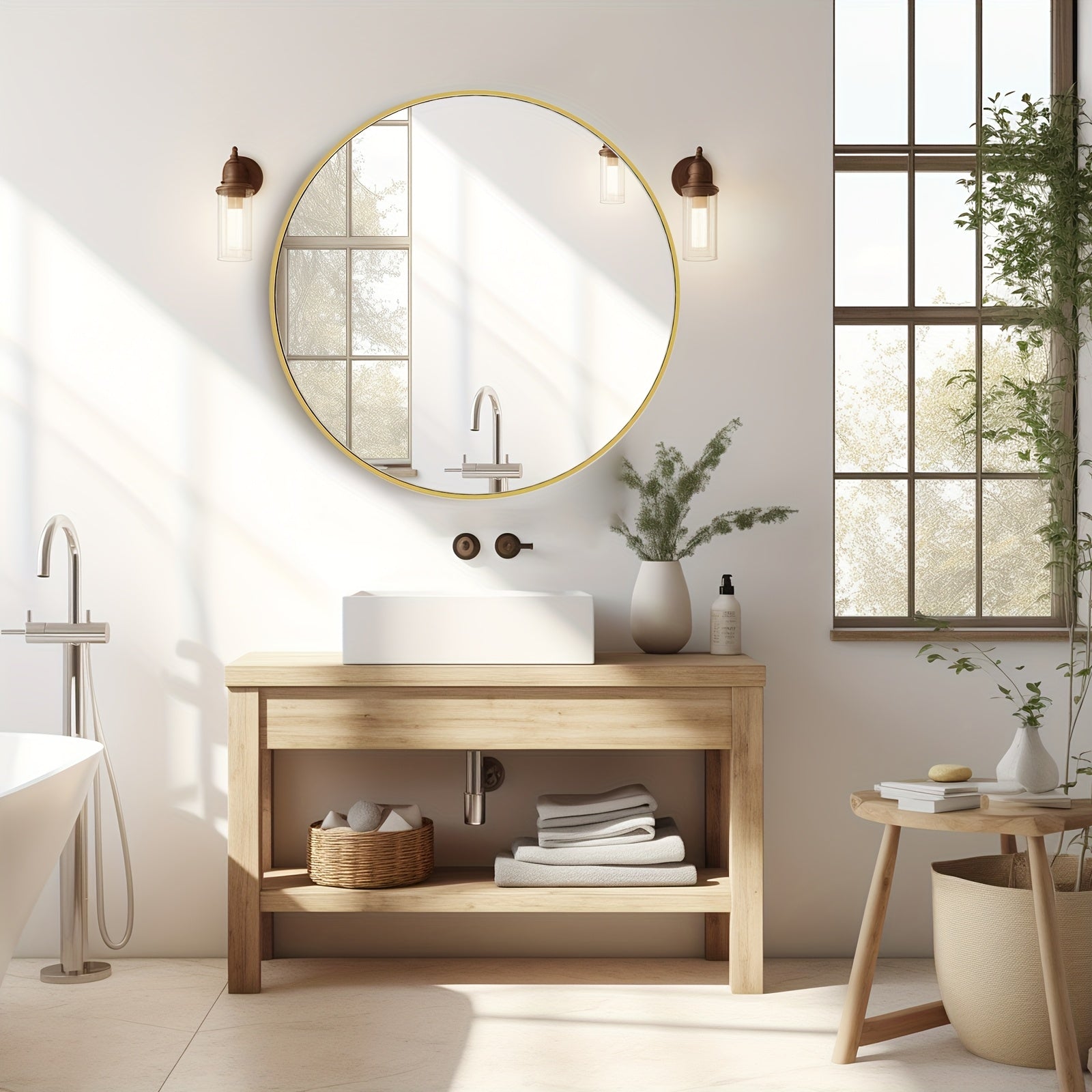 Smart Home Accent Rug – comfortable decorative floor coverage, Round Metal Wall Mirror - Classic Round Decorative Mirror for Entryway Bathroom Sink And, designed for American homes, daily convenience and practical gifting