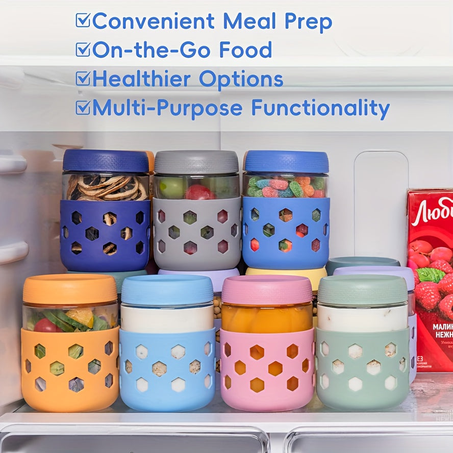 6-pack 16 Oz Overnight Oats Containers With Lids Protective Silicone Sleeve, Glass Jars With Airtight Lids, Wide Mouth Mason Salad Jars, Glass Food Storage Containers For Snacks Yogurt Spice Sugar