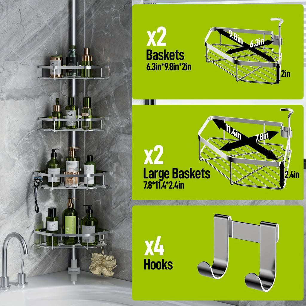 Smart Stackable Home Storage Bins – portable space-saving storage, LAMU Corner Shower Caddy Tension Pole Stainless Steel Shower Organizer Strong Spring 4 Adhesive, designed for American homes, daily convenience and practical gifting