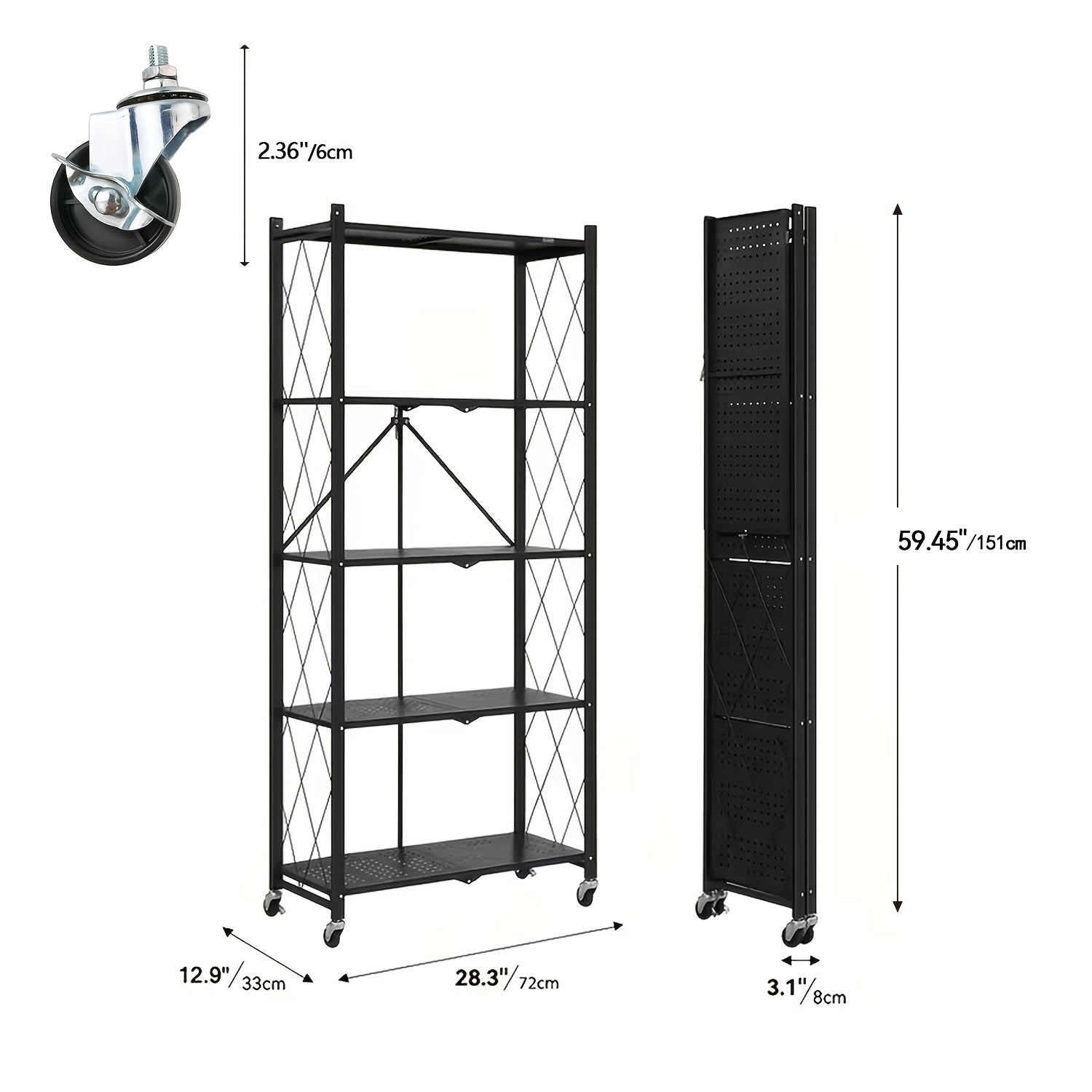 Storage Rack – 5 4 3-Tier Heavy-Duty Folding Storage Rack With Wheels - Portable Multi-Layer