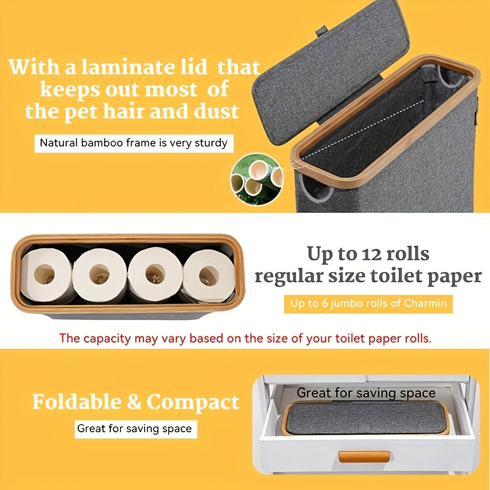 Easy-Access Stackable Home Storage Bins – portable space-saving storage, Bamboo Covered Canvas Tissue Storage Basket Large Capacity Can Hold 9-12 Rolls Dustproof And, designed for American homes, daily convenience and practical gifting