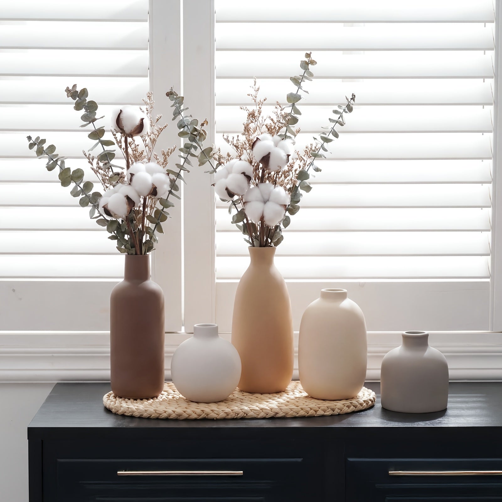 Decorative Vase – Set of 5 TOMNK Ceramic Vases, Rustic Farmhouse Pottery for Home Decor, Vintage Dec
