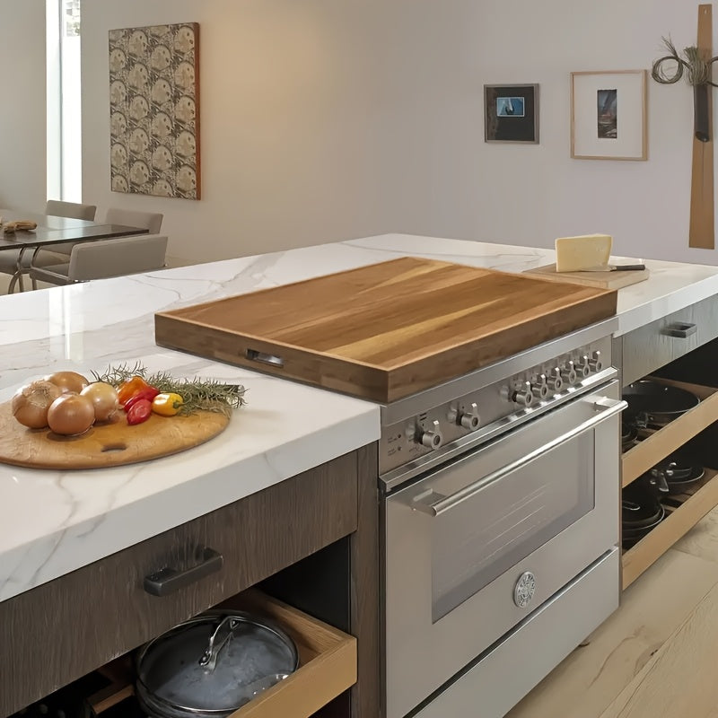 Modern Home Storage Organizer – space-saving everyday organization, Wood Gas Stove Cover Board-Acacia Wood Serving Tray with Handles - Perfect for Breakfast, designed for American homes, daily convenience and practical gifting