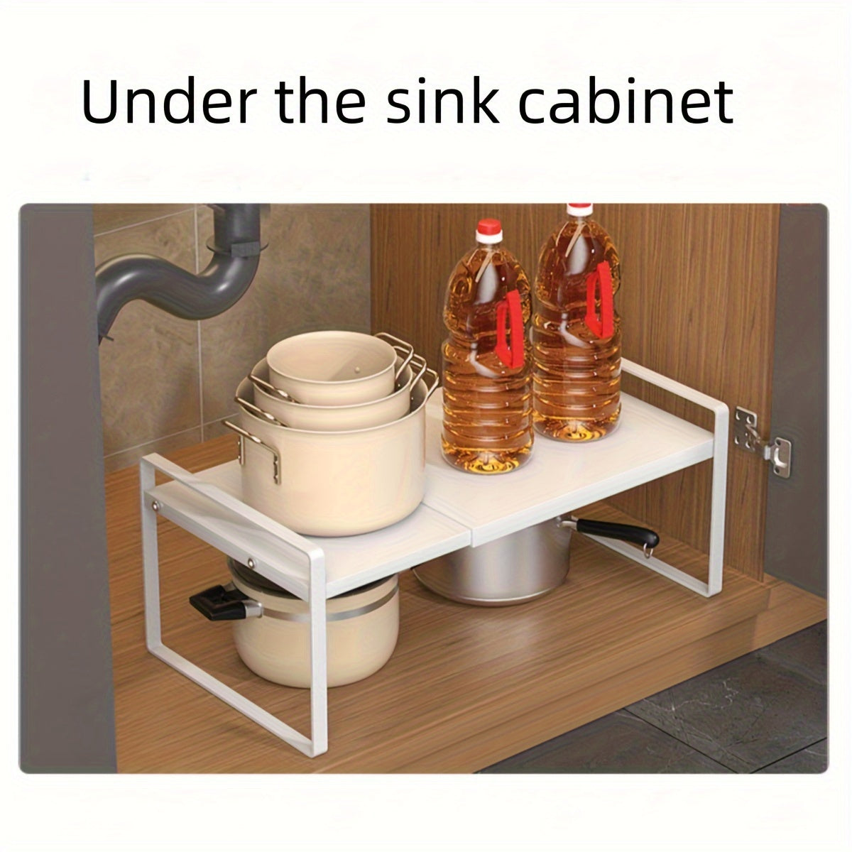 Cabinet Shelf Expandable Height Adjustable Organizer Riser for Kitchen Cabinet Pantry Cupboard Under Sink Countertop Organization Storage Space Saver Stackable Heavy Duty Metal, White/Black, for Christmas Gifts, Standing Shelf, Standing Shelf