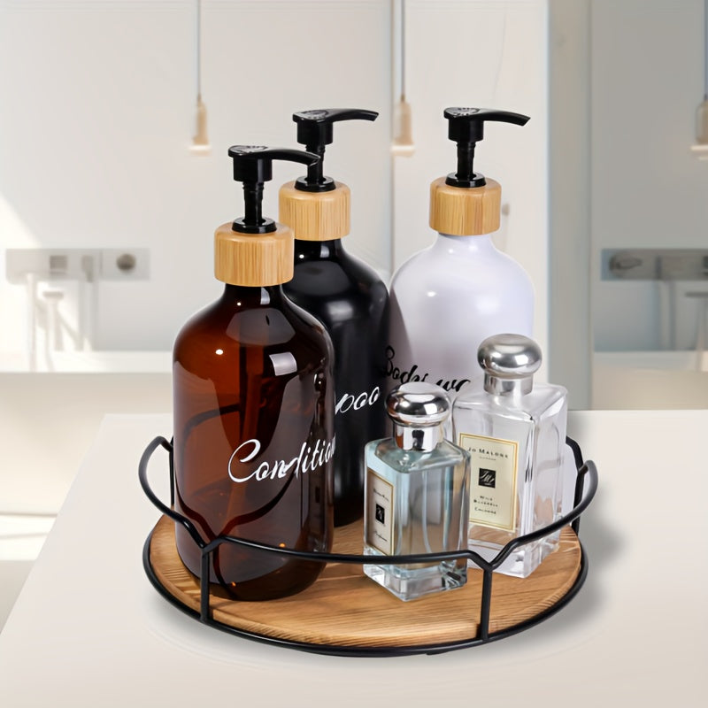 Kitchen Essential – 360° Rotating Solid Wood Turntable Organizer with Sturdy Steel Handles - Space-Saving Storage Tray for Kitchen, Pantry, Cabinet, Vanity & Fridge - Multi-Purpose Spice Rac