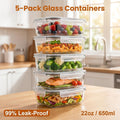 Compact 5 Pack Glass Meal Prep Container Set – leak-resistant reusable meal prep, 5 Pack 35oz Glass Food Storage Containers with Lids Airtight Reusable Lunch Preservation Box, designed for American homes, daily convenience and practical gifting
