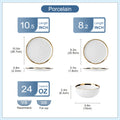 [Dinnerware Sets] 12pcs White And Golden Stoneware Dinnerware Sets Handmade Dinnerware With Golden Trim, Dishwasher Safe Dinner Set