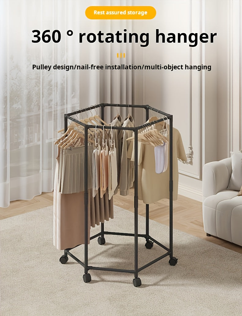 Versatile Adjustable Home Storage Rack – durable multi-purpose storage, Hexagonal Rotary Clothes Rack Self-Standing Vertical Clothing Hanging Rack Suitable for Laundry And Household, designed for American homes, daily convenience and practical giftin