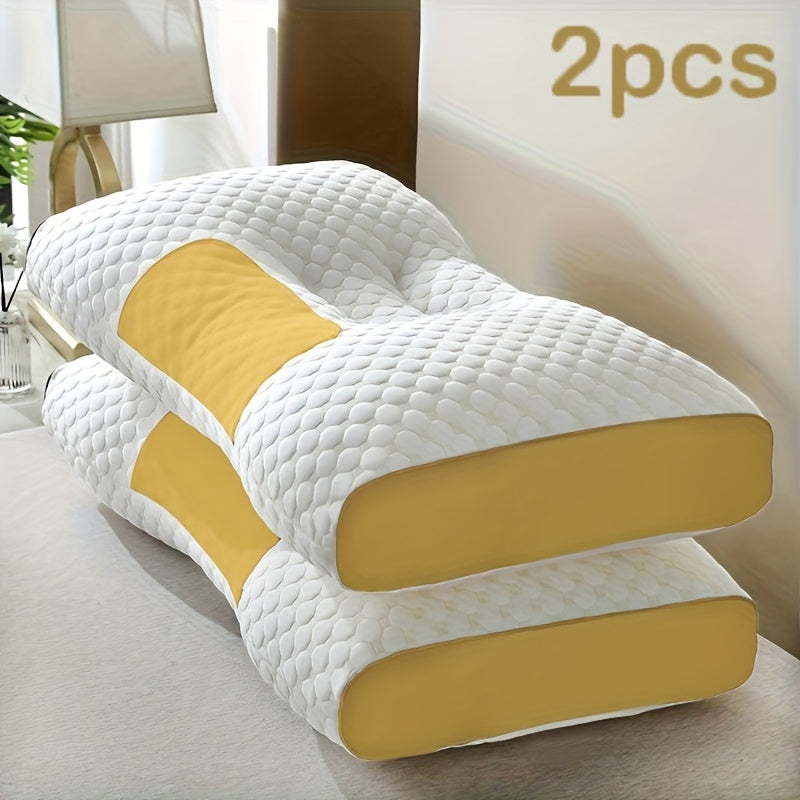 2pcs Massage Neck Pillows Adjustable Ergonomic Orthopedic Contour Support, High-Quality Pillow Core With Removable Zippered Cover, All-Season Sleeping Comfort, Neck And Shoulder Massager, Modern Pillow Design, Breathable Fabric