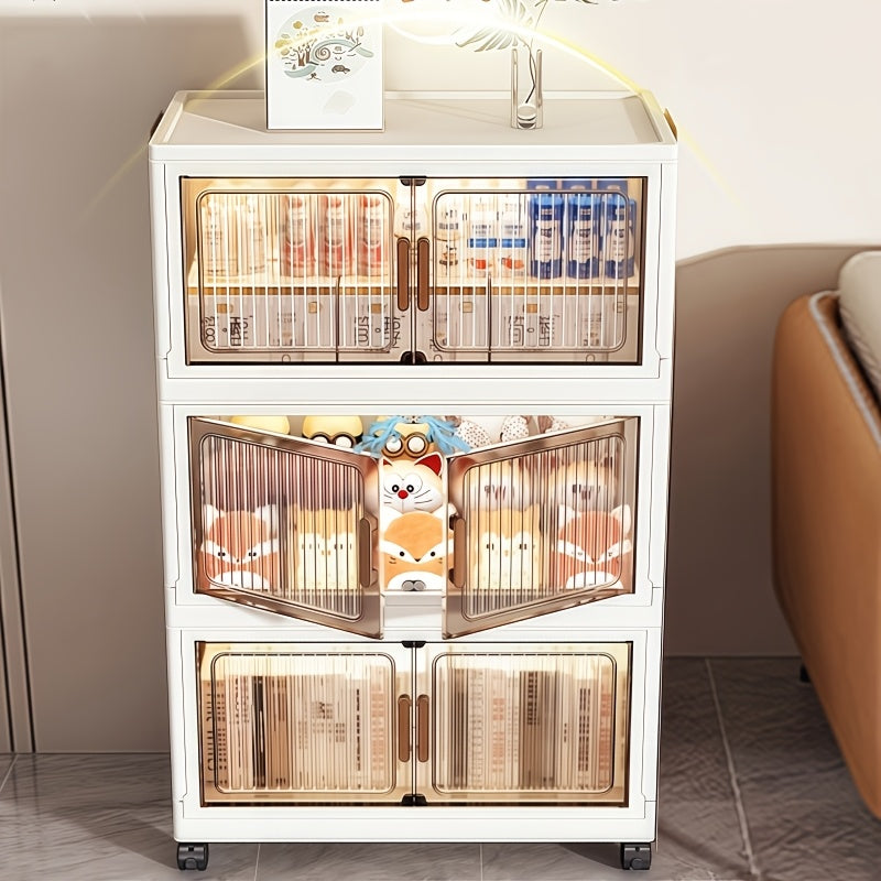 4/5/6 Layers Large-Capacity Stackable Lidded Storage Cabinet with Casters, Portable Foldable Plastic Wardrobe Organizer And Drawer Unit, Multifunctional Rolling Storage Box with Handles for Home Use, for in Living Rooms, Offices, Dormitories