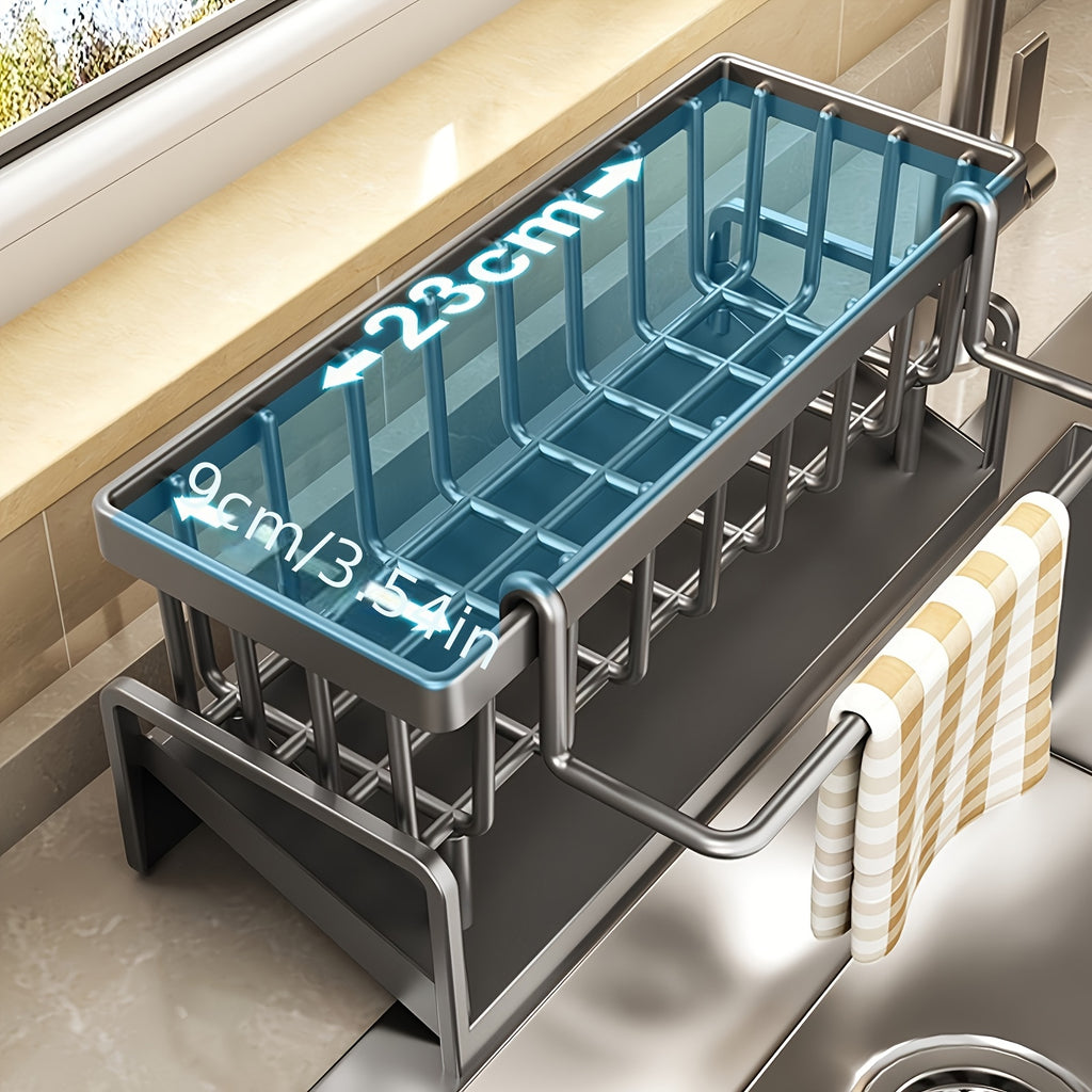 Kitchen Essential – Kitchen Sink Organizer Tray - Sink Drainage Rack with Built-In Sponge Holder, Dish Brush Slot - Space-Saving Countertop Organizer, Compatible with Standard Sinks - Easy t