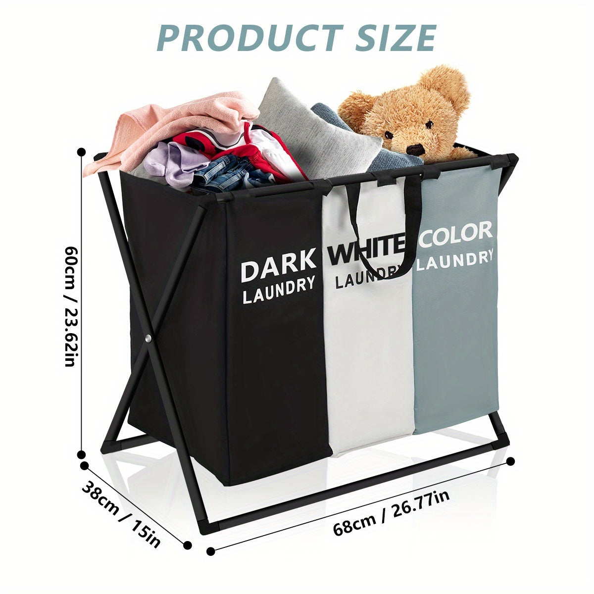 Easy-Access Stackable Home Storage Bins – portable space-saving storage, 3 Section Laundry Basket Foldable Hamper Sorter with Oxford Bags Large Rectangular Laundry Hamper, designed for American homes, daily convenience and practical gifting