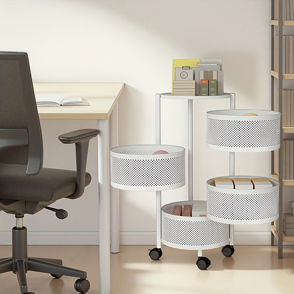 Rotatable Multi-Layer Circular Storage Rack, Mobile Storage Cart, Round Floor-Standing Multi-Layer Rotatable Vegetable Basket Storage Rack, Practical Storage Rack, Storage Items File Rack, Perfect for Kitchen, Office, Bathroom, Living Room, Bedroom