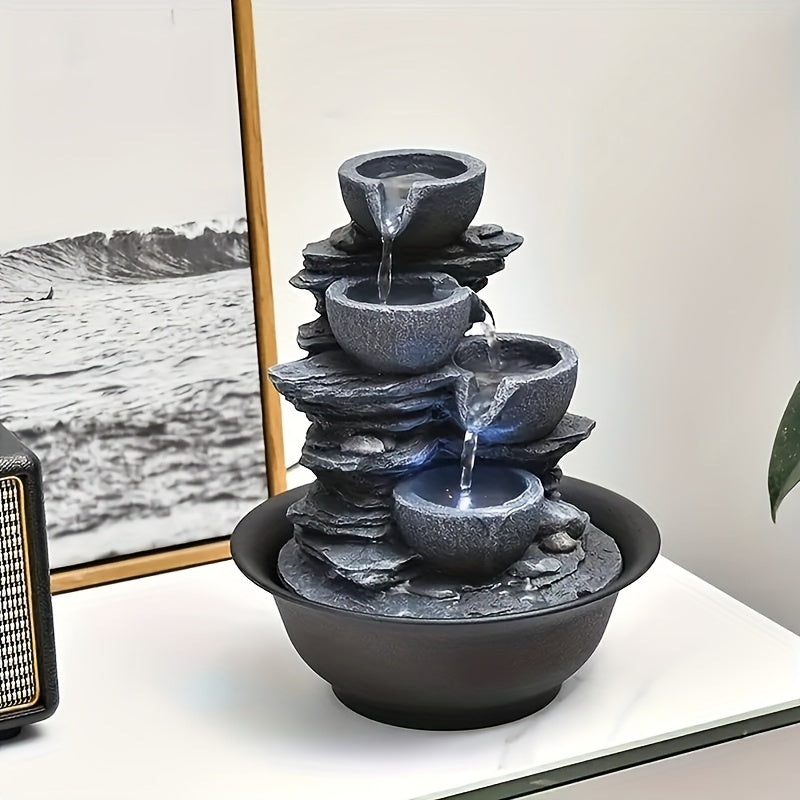 Ambient Home Decor – 1pc Resin Tabletop Fountain, Indoor Waterfall Fountains with LED Light - Plug, Realistic Rock Design for Soothing Ambiance in Bedrooms, Living Rooms, Offices Or Meditati