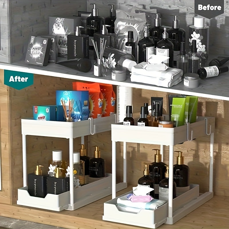 Modern 2pcs Pull-Out Cabinet Organizer – smooth-access cabinet organization, 2pcs Sliding Cabinet Basket Storage Drawer Under Sink Organizer Bathroom Cabinet Organizer Multi-Purpose Organizer, designed for American homes, daily convenience and practi