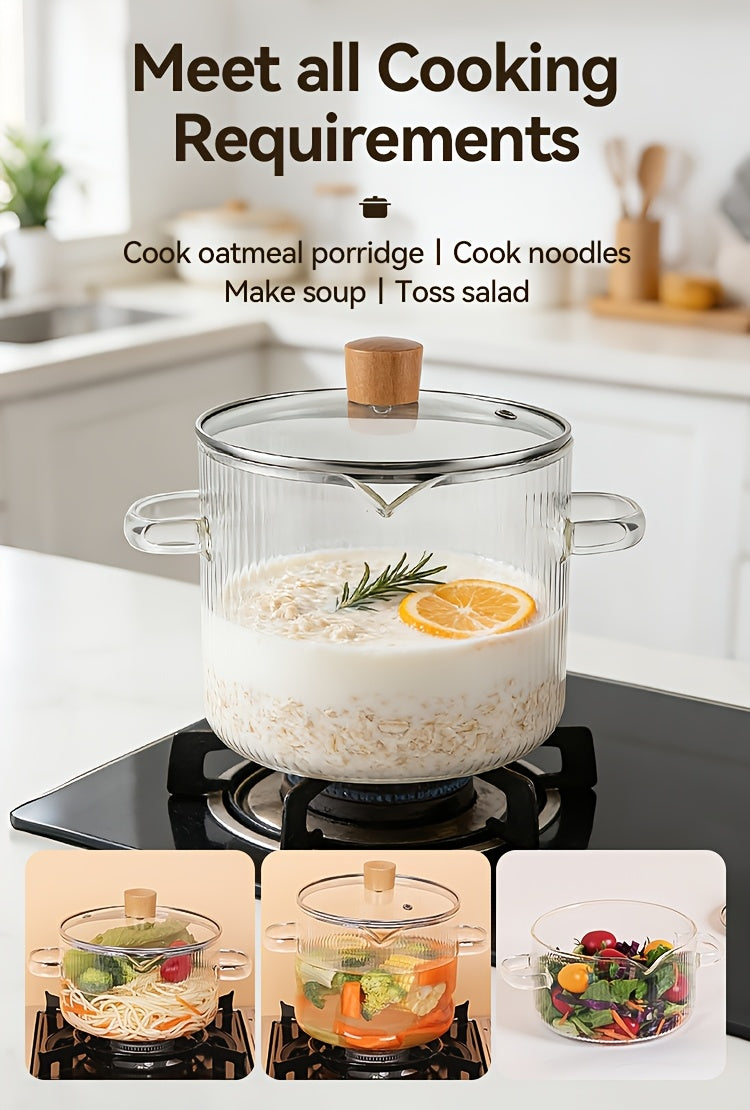 [2-Pack] Stovetop Safe Ribbed Glass Pots with Lids, 78Oz & 54Oz Saucepan for Soup Ramen Milk, Heat Resistant Borosilicate Cookware