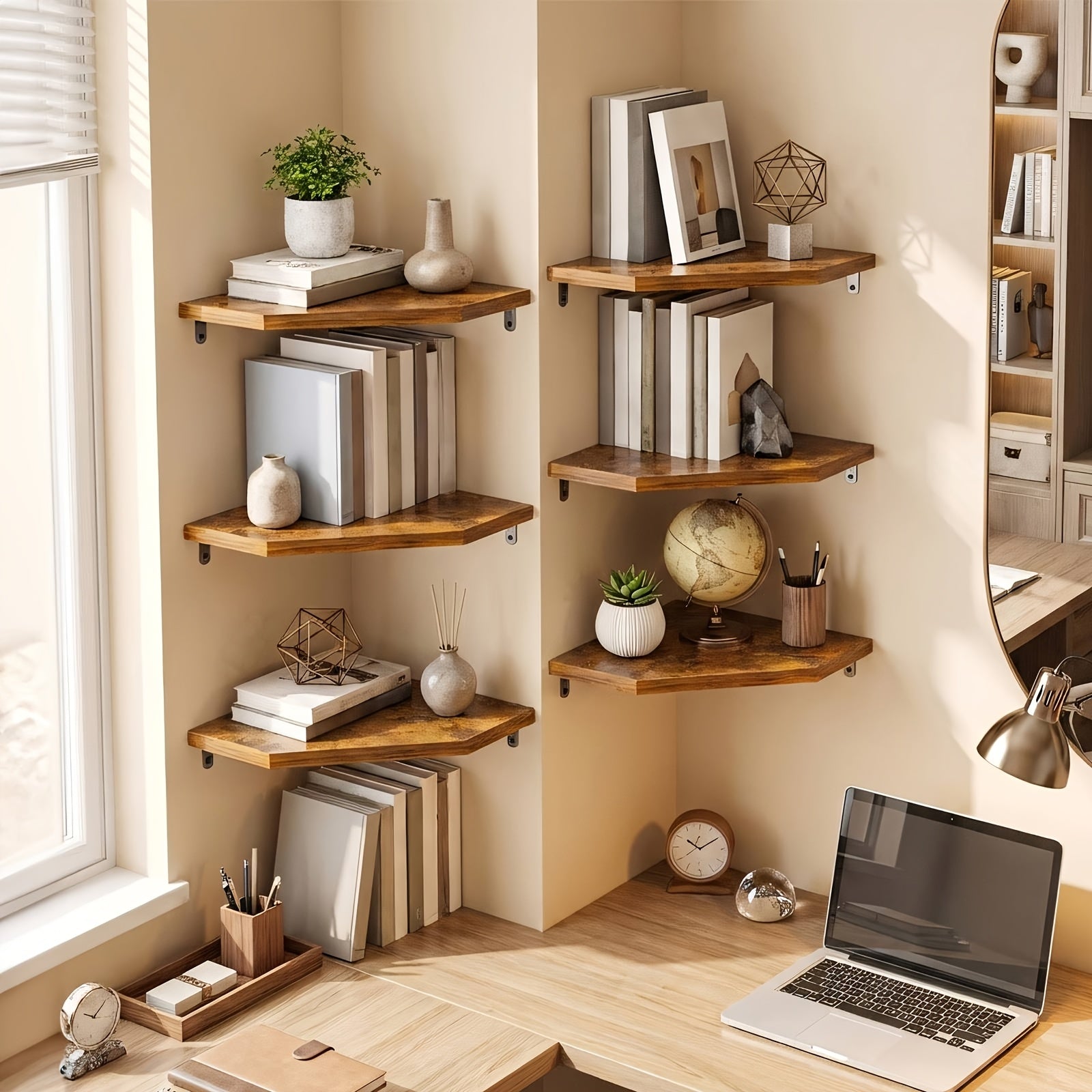 Home Organizer – TOMNK 13.9-Inch Floating Corner Shelves 2/6pcs, Wall Mounted Storage Organizer for