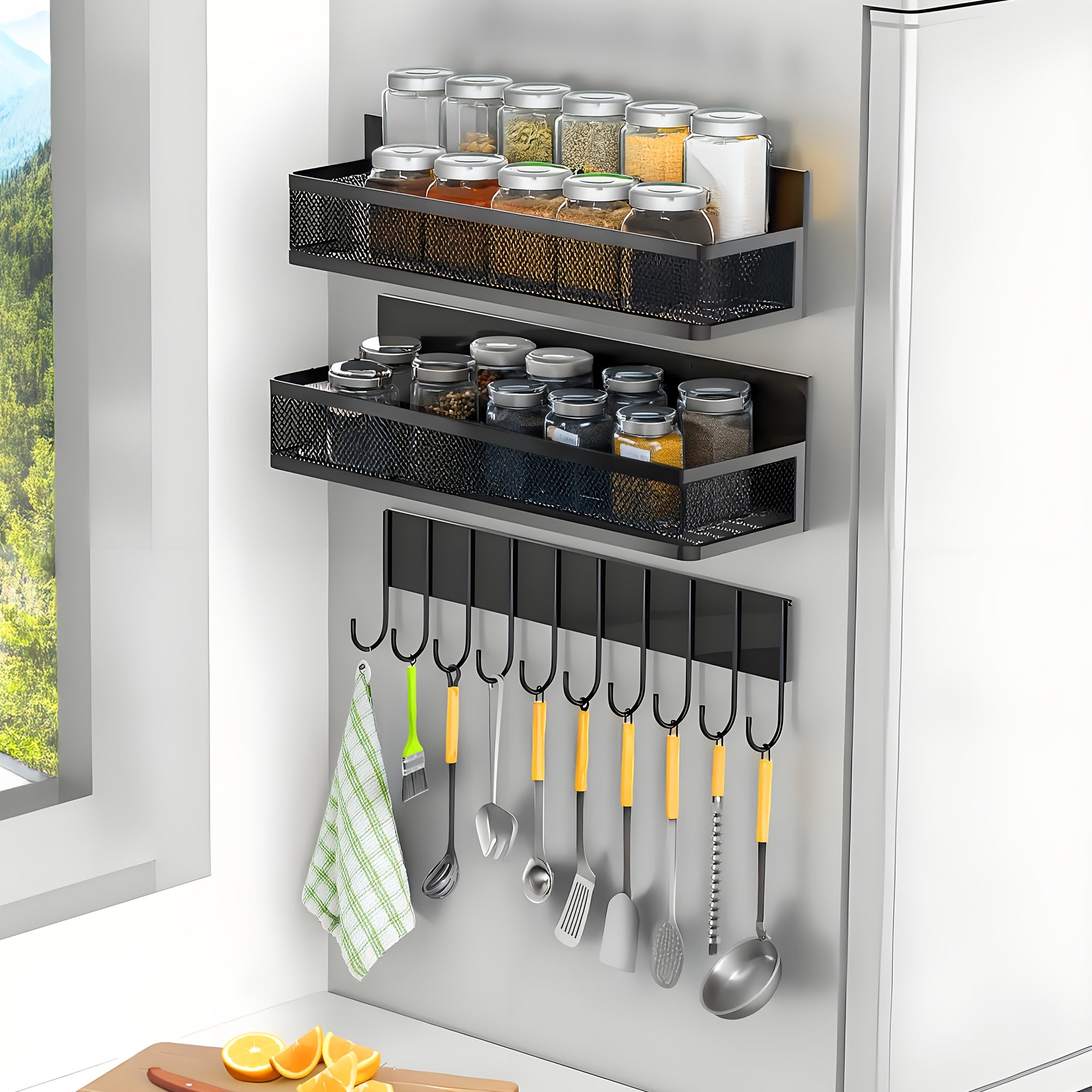 Modern 2/3/4pcs Adjustable Home Storage Rack – durable multi-purpose storage, 2 3 4pcs Magnetic Spice Rack for Microwave Refrigerator Washing Machines Black Magnetic Shelf, designed for American homes, daily convenience and practical gifting