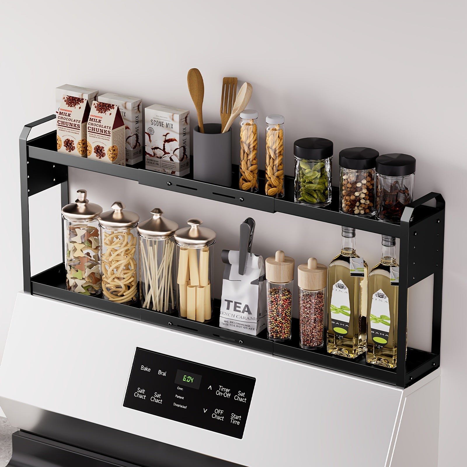 Heavy-Duty Adjustable Home Storage Rack – durable multi-purpose storage, Heavy-Duty Magnetic Over The Stove Shelf Shelf - 2-Tier Expandable Length Carbon Powder-Coated Suitable, designed for American homes, daily convenience and practical gifting