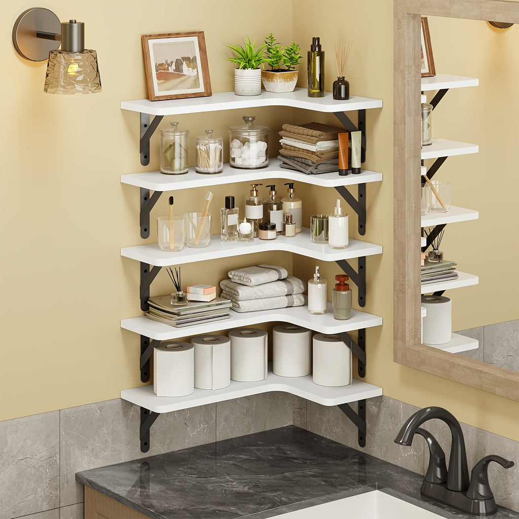 Space-Saving 5/6pcs Adjustable Home Storage Rack – durable multi-purpose storage, TOMNK 5 6pcs Heavy-Duty Rustic Wood Corner Floating Shelves Suitable for for Wall-Mounted Storage, designed for American homes, daily convenience and practical gifting