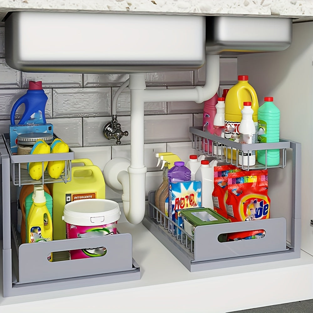 Kitchen Essential – Under Sink Organizer, Pull Out Cabinet Organizer 2 Tier Slide Out Sink Shelf Cabinet Storage Shelves, Under Sink Storage For Kitchen Bathroom Cabinet for Modern US Homes,