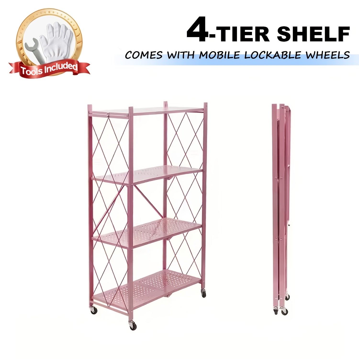 Storage Rack – Foldable Metal Storage Rack Requiring No Installation Designed with Foldable