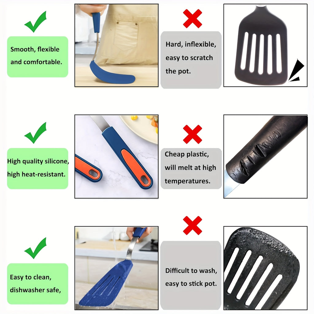 Kitchen Essential – 5pcs Silicone Spatula Set, BPA Free Silicone Turners, Heat-Resistant Cooking Utensils, Flip Turner for Fish, Egg, Pancake, Healthy Cooking Tools for Modern US Homes, easy