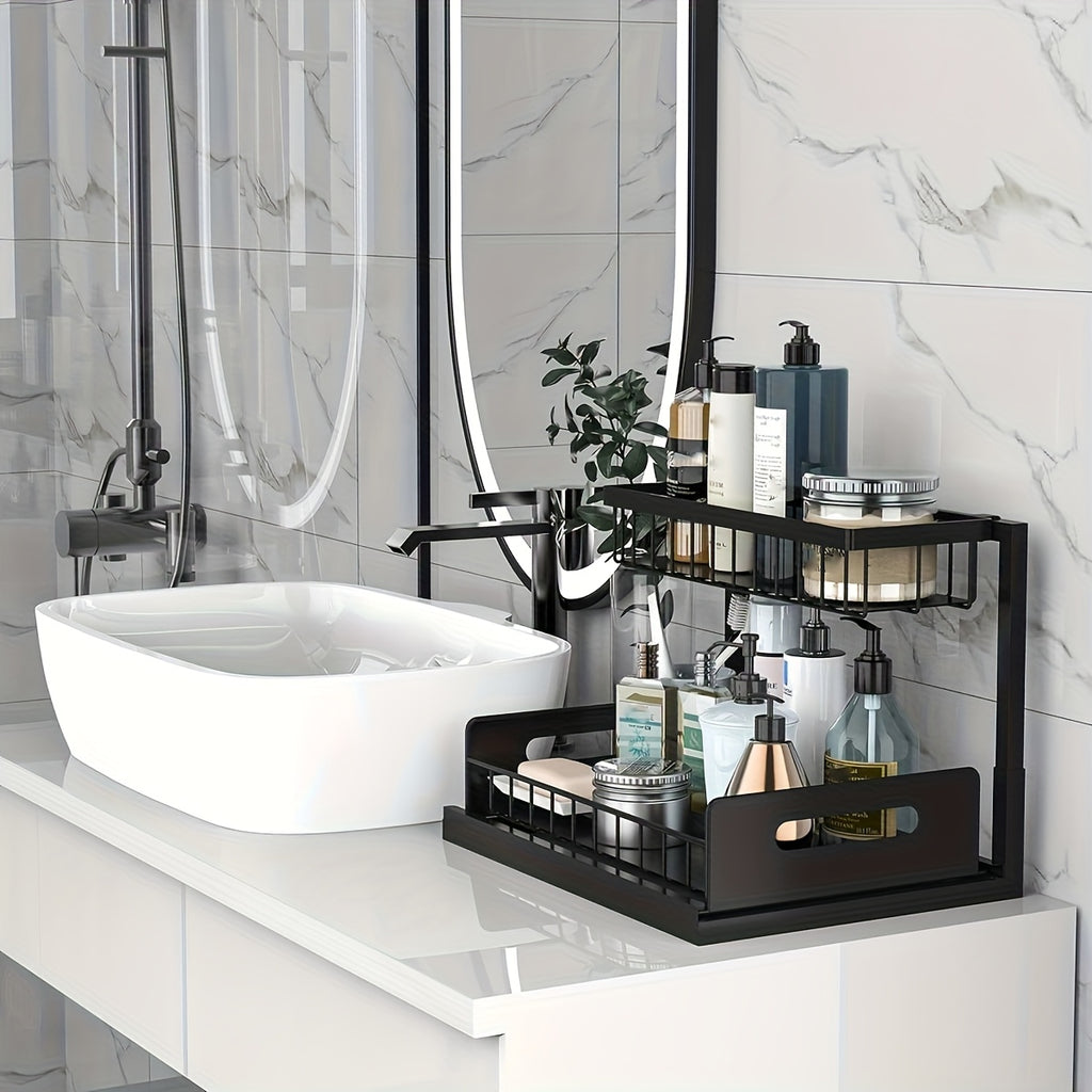Versatile 2pcs Adjustable Home Storage Rack – durable multi-purpose storage, Under Sink Organizer 2-Tier Under Kitchen Bathroom Sink Organizers and Storage No Drilling Rustproof, designed for American homes, daily convenience and practical gifting