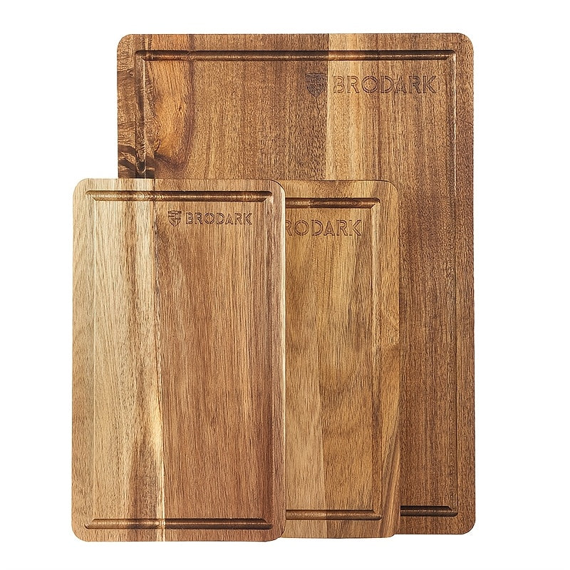 3pcs Bamboo Chopping Board - Extra-Large & Thick, Butcher Block with Juice Grooves, Integrated Handles - Multi-Purpose Wood Cutting Board for Kitchen, Ideal for Meat, Cheese & Charcuterie