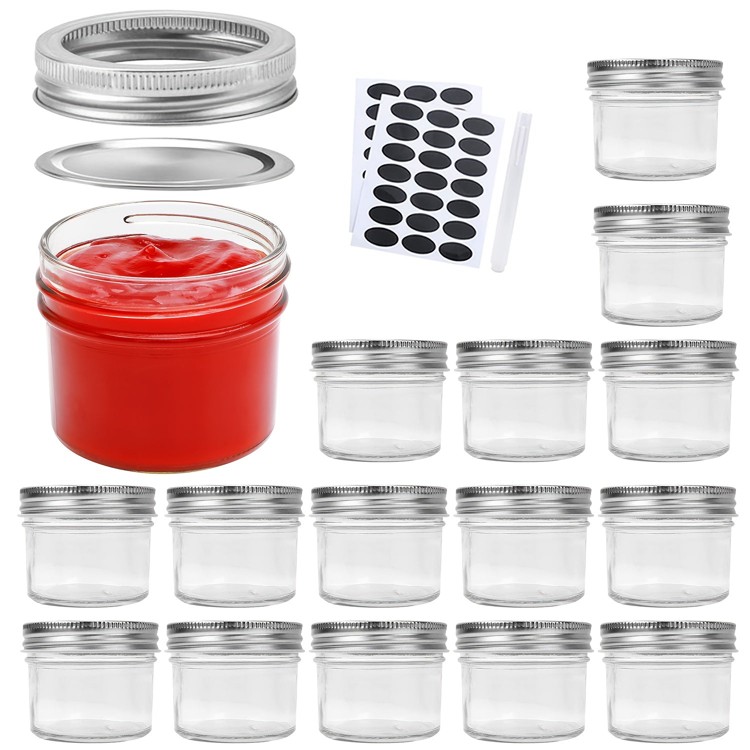 Storage Jars – 16 24 40 48pcs-4Oz Mason Jars Glass Canning Jars With Regular Silver Lids