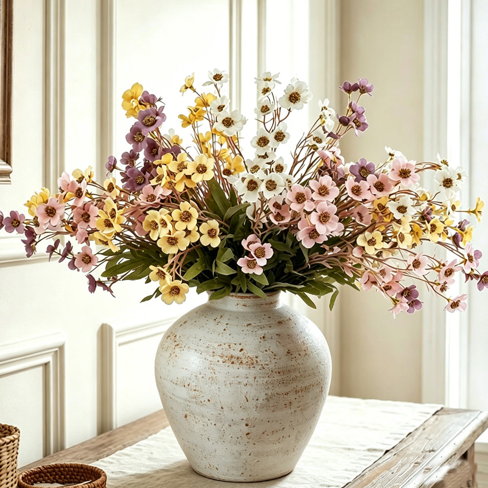 Small White Rustic Round Vase for Table Centerpieces 6 inches, Earthy Stone Look, Textured, Modern Homes Farmhouse Centerpiece Decor