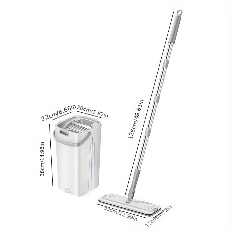 Effortless Hands-Free Flat Dust Mop with Bucket - Wet and Dry Cleaning for Bedroom, Kitchen, Living Room, Bathroom - Durable ABS Plastic Floor Mop