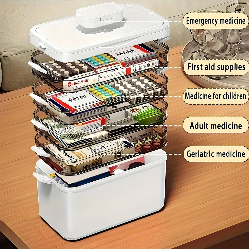 Large Capacity Multi-layer Stackable Storage Box with Lids- 5-Tier with Handle, Essential for Home And Travel, Transparent Storage Box - Easy to Clean, for Pill Box Organization, Office Supplies, Sewing Supplies, Bathroom Supplies Storage Box