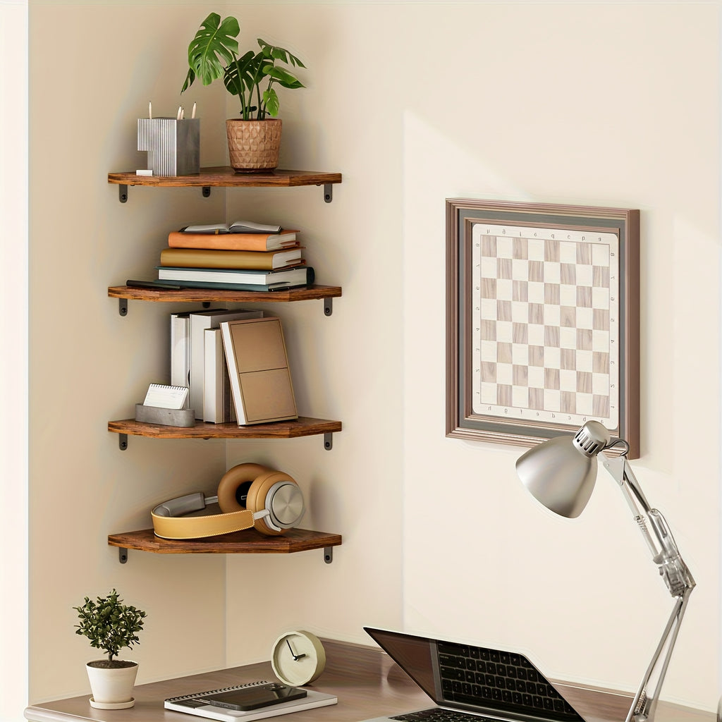 Kitchen Essential – TOMNK Wall Mounted Corner Storage Shelf, Floating Wall Unit With Edge Guard, Multifunctional Display Rack For Bedroom, Bathroom, Kitchen & Living Room, Home Wall Decor In