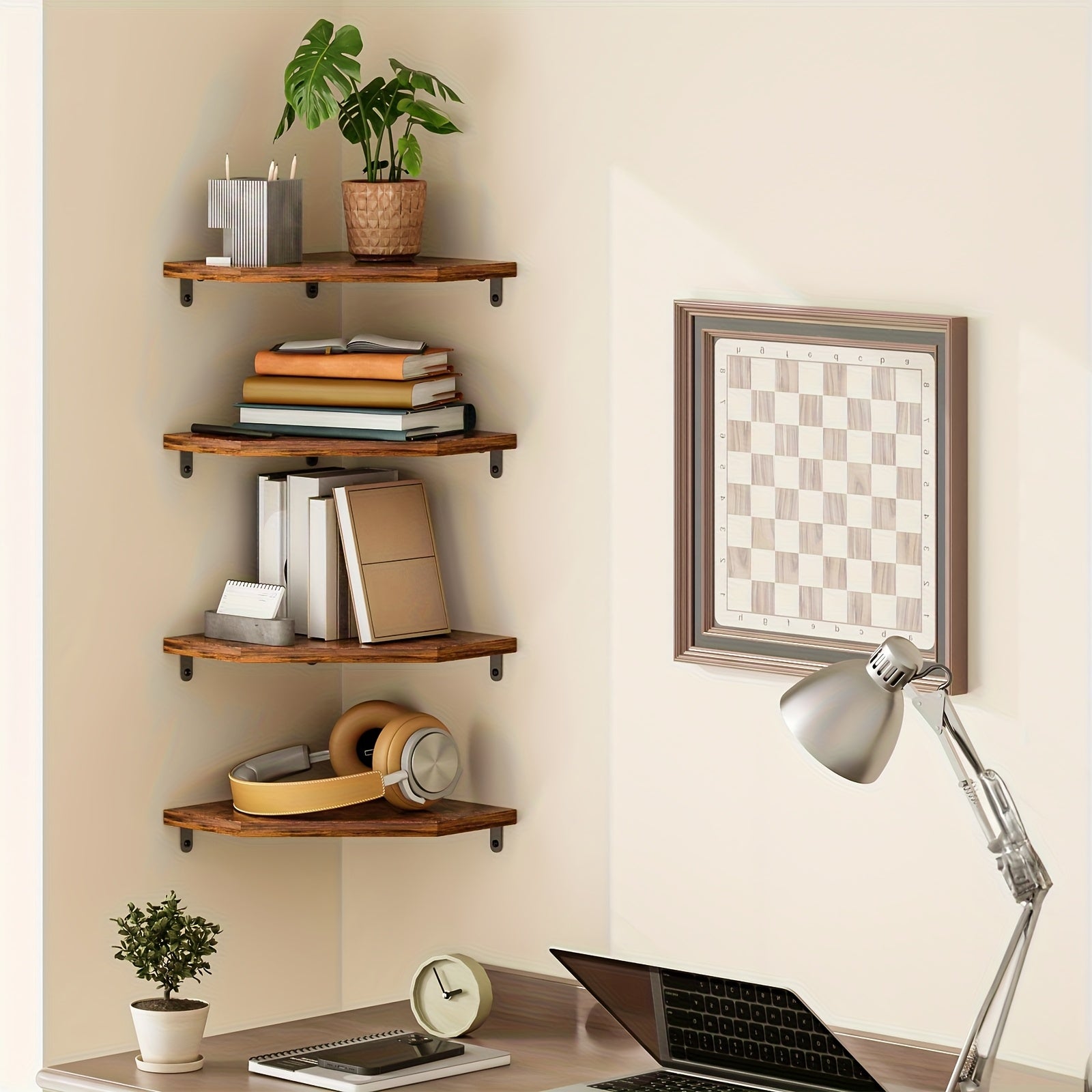 Kitchen Essential – TOMNK Wall Mounted Corner Storage Shelf, Floating Wall Unit With Edge Guard, Multifunctional Display Rack For Bedroom, Bathroom, Kitchen & Living Room, Home Wall Decor In
